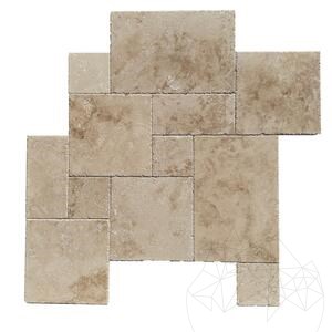 Klassischer Cross Cut Travertin, Gefüllt, Gebürstet & Gemeißelte Kante, Französisches Muster Set 1,2 cm