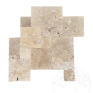 Travertin Classic Cross Cut – Römischer Verband Set, Ungespachtelt & Antik, 1,2 cm Economy