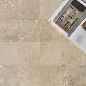 Klassischer, geschliffener Travertin im Kreuzschliff, 20.3 x 20.3 x 1.2 cm