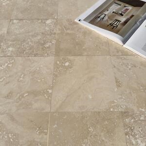 Klassischer, geschliffener Travertin im Kreuzschliff, 20.3 x 20.3 x 1.2 cm