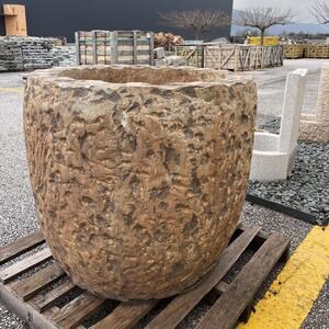 Kalkstein-Pflanzgefäß - Naturstein-Pflanzgefäß für Blumen und Zierbäume, Innen/Außen, 75 x 75 x 70 cm