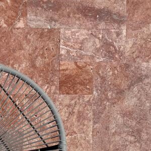 Rotes Opium Kreuzschliff gebürstet Travertin Französisch Muster Set 1,2 cm