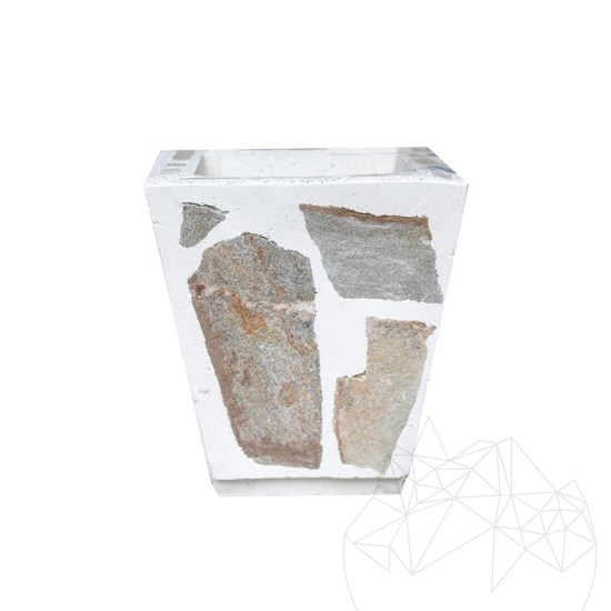 Rustikaler Beton-Pflanzkübel 30x40 cm - überzogen mit Rhodos Polygonal Stein | Ideal für Blumen in Garten, Terrasse