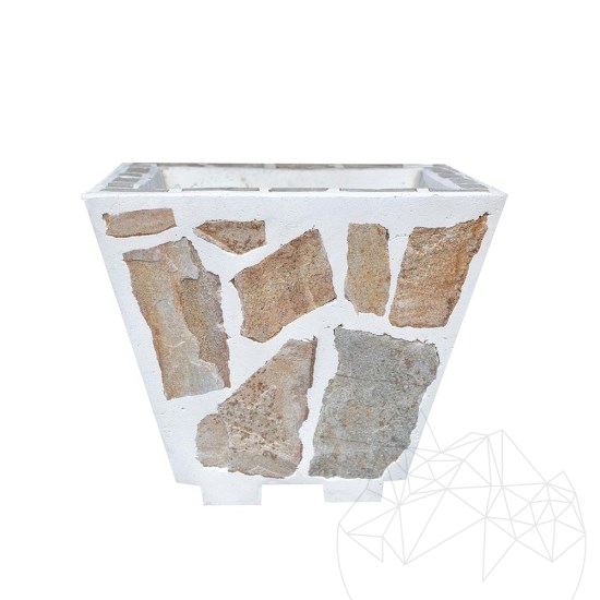 Rustikaler Beton-Pflanzkübel, 50x50 cm - überzogen mit Rhodos-Polygonalstein | Ideal für Blumen in Garten, Terrasse