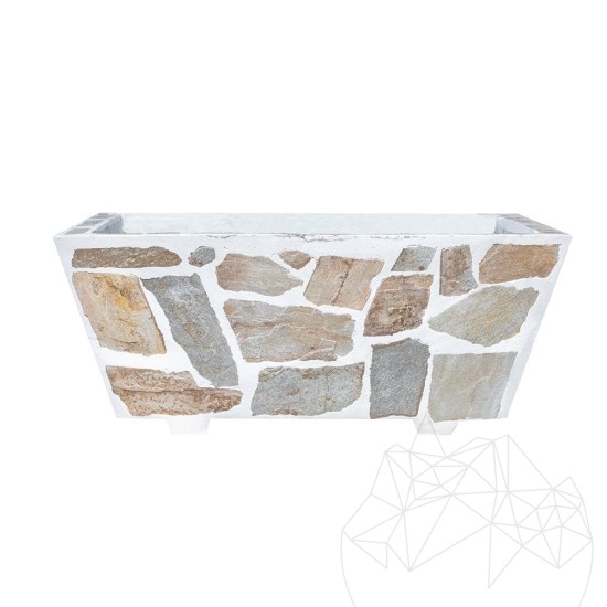 Rustikaler Beton-Pflanzkübel, 100x50 cm - mit Rhodos-Polygonalstein plattiert | Ideal für Blumen in Garten, Terrasse