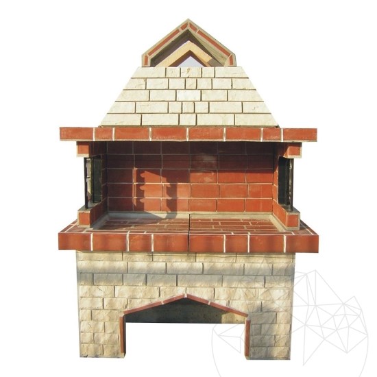 Gartengrill Mediteraneo Mare (Holzkohle/Holz, 153x75x210 cm, 950 kg, Naturstein Vratza, Ziegel)