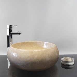 Waschbecken im Badezimmer - Hellbeige Marmor RS-21, 40 x 35 x 16 cm