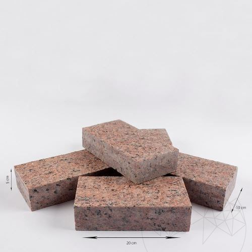 Ahornrot 4-seitig geschnittener Granit-Kopfstein 10 x 20 x 5 cm