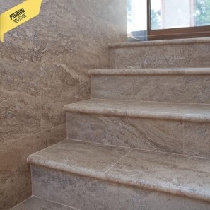 Latte Brushed & Bullnosed PREMIUM Travertin 61 x 30,5 x 3 cm - Treppe / Schwimmbadabdeckung