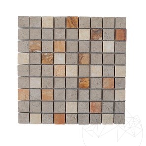3xMix (Pfirsich Travertin/Kalkstein Astoria/Krema Royal Marmor) Mosaik gebürstet 3 x 3 cm