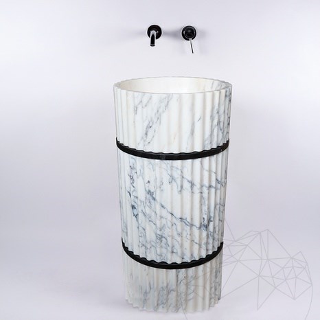 Waschbecken – TAO Arabescato Oro gerippter Marmor, 42 x 85 cm