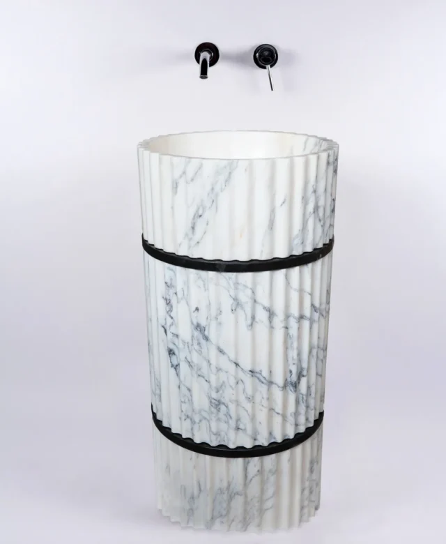Waschbecken – TAO Arabescato Oro gerippter Marmor, 42 x 85 cm