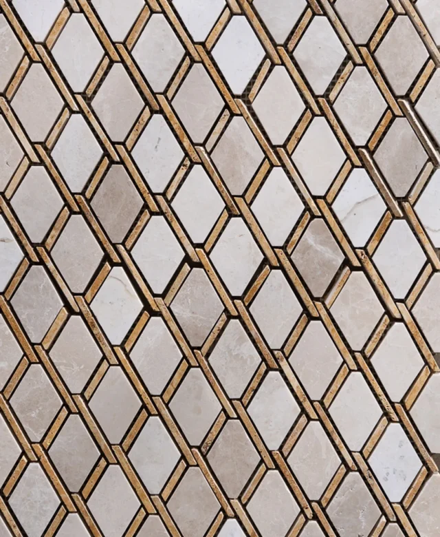 Poliertes Mosaik aus beigem Marmor und gelbem Maze-Travertin, 30,5 x 30,5 cm