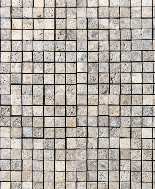 Travertin Silber Gebürstetes Mosaik 3 x 3 cm