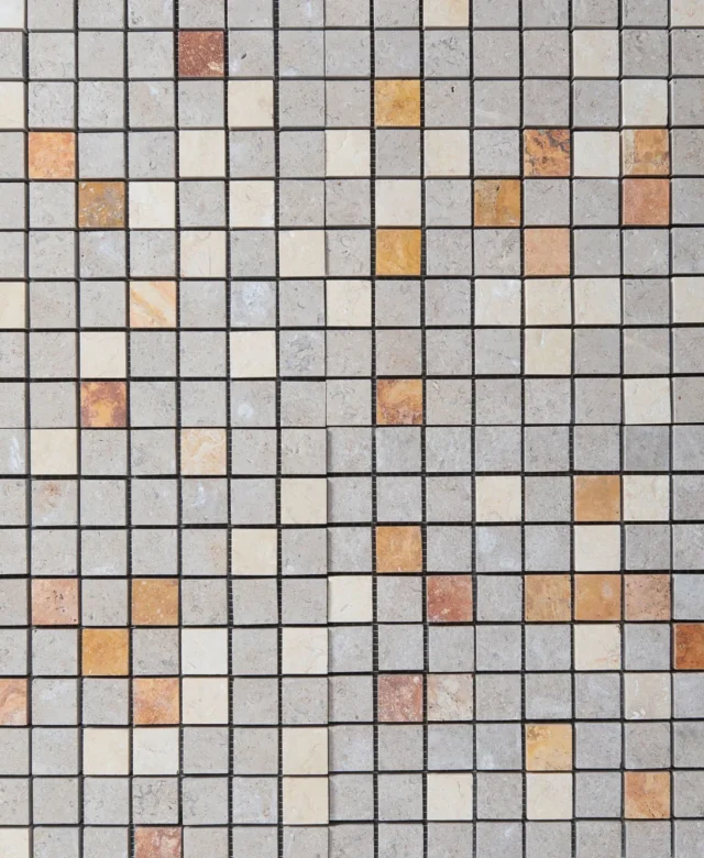 3xMix (Pfirsich Travertin/Kalkstein Astoria/Krema Royal Marmor) Mosaik gebürstet 3 x 3 cm